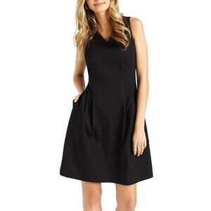 Brooks Brothers Pleated Black V-neck A-line Dress Size 14